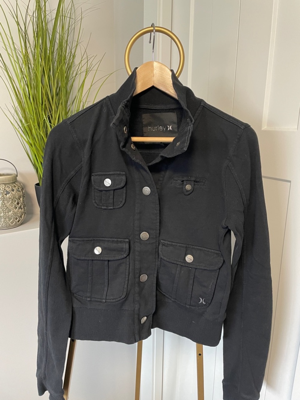 Hurley Vintage Utility Military-Style Jacket, Black, size M, fits like S